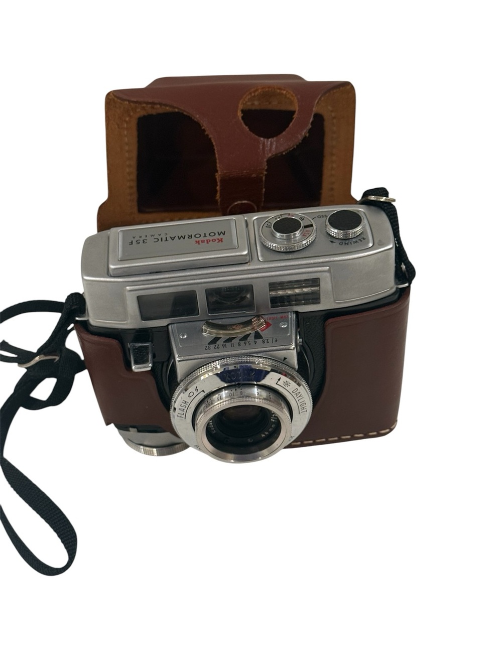 Vintage Kodak Brown Motoromatic 35F Camera w/ Brown Leather Case